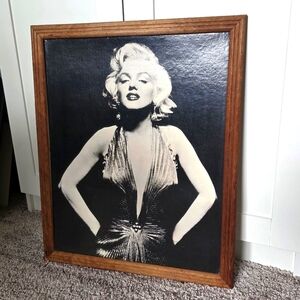 Marilyn Monroe Black and White Portrait Art In Wood Frame 21.5" x 17.5"